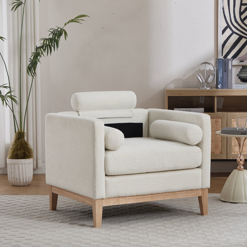 Fauteuil d'appoint rembourré l 35,41 po avec coussins, Naturel, Polyester ivoire