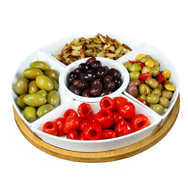 Elama 12 1/4in 5Piece Serving Dishes Lazy Susan Appetizer and Condiment Server Set with Bamboo Tray