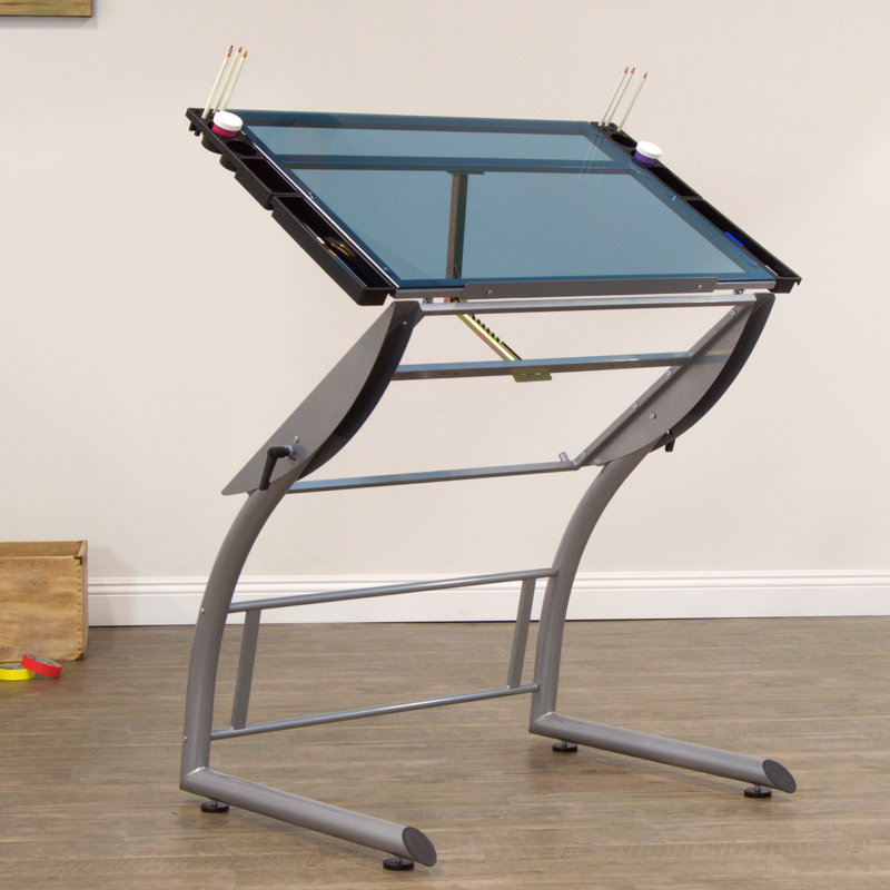 Cournoyer Glass Top Drafting Table, Blue