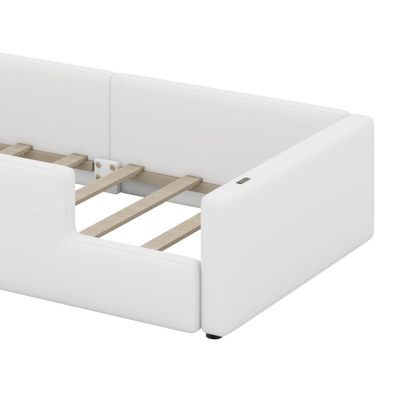 Lit plateforme tapissier avec garde-corps et station de charge