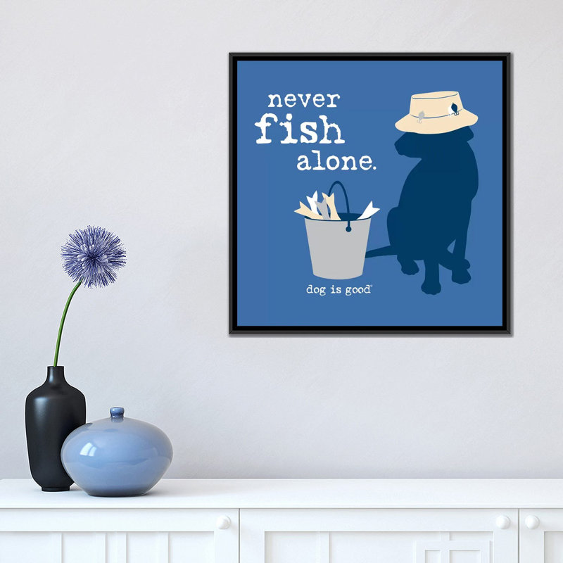 « never fish seule », reproduction d’impression sur toile, H 37 po x l 37 po x P 1,5 po, Toile avec cadre noir, Pas de tapis