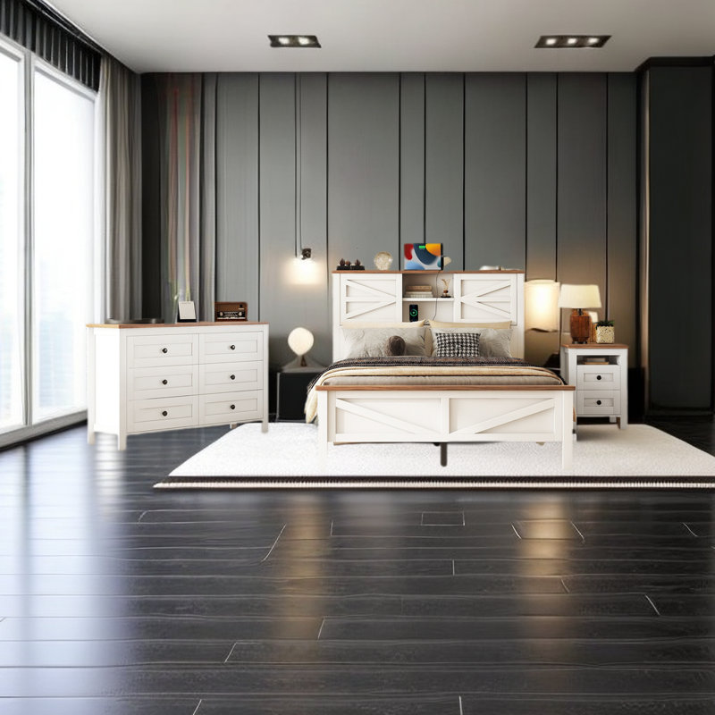 Ensemble de chambre à coucher Bayala, Blanc / brun, Double