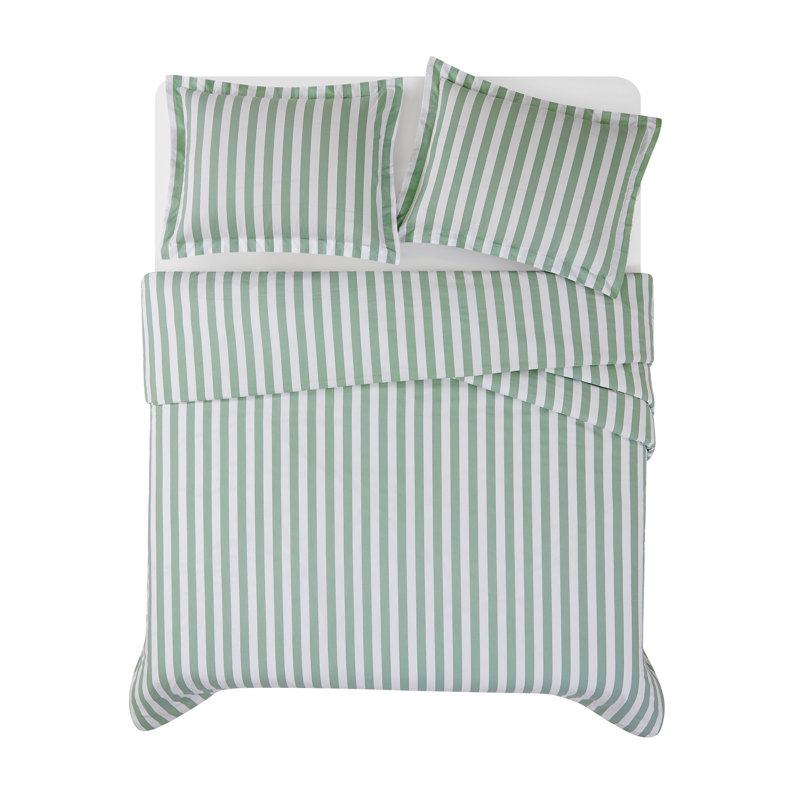 Brooklyn Loom Levi Stripe Comforter Set, White/Sage Green, Queen Comforter + 2 Standard Shams