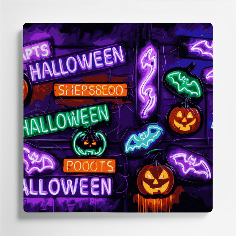 Halloween, enseignes d'Halloween néon, art mural en métal mauve, H 32 po x l 32 po