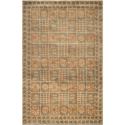 Tapis tibétain en laine noué à la main à motif sud-ouest gris / pêche