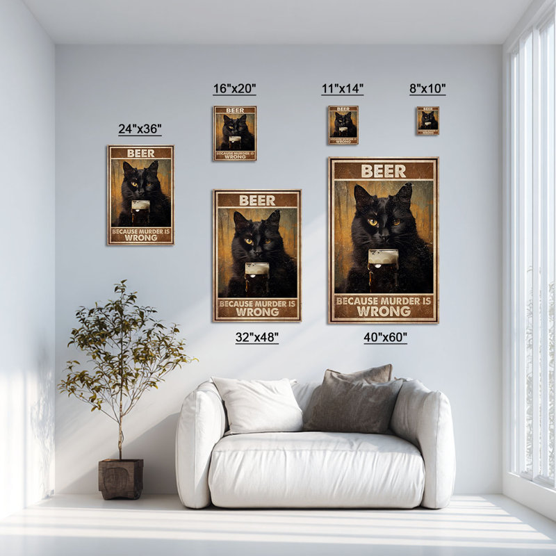 «Beer parce que Murder Is Wrong Cat Derrière Pint», art mural sur toile - Décoration de salon, de chambre à coucher ou de bureau