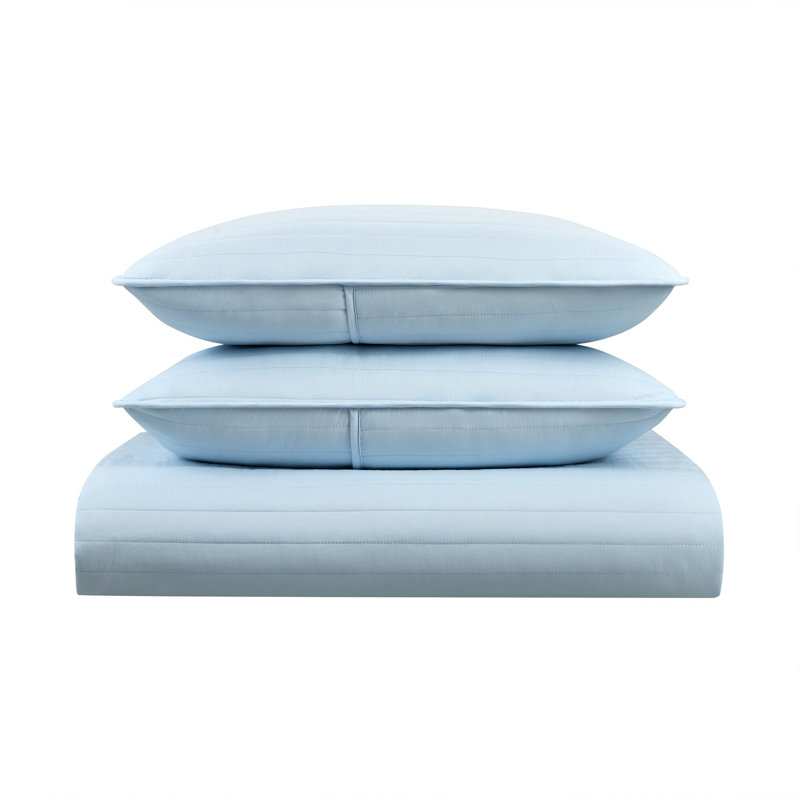 Host & Home Soft Brushed Lightweight Microfiber Quilt Set, Blue, King Quilt + 2 Shams