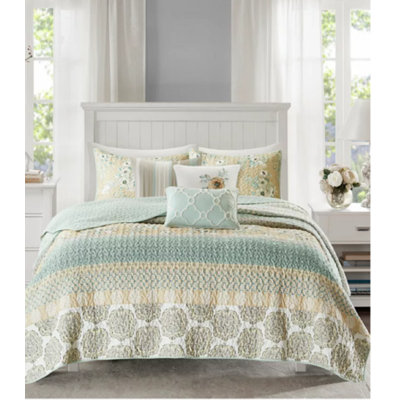  Ensemble d'édredon 100% coton gris / bleu 7 pièces