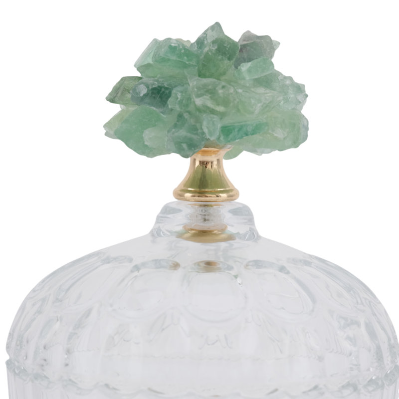 Decorative Glass Jar With Stone Accent Top - Mulitpurpose Home Decor Ideal For Flowers, Table Jar Centerpiece, Or Standalone Accent - 8", Green