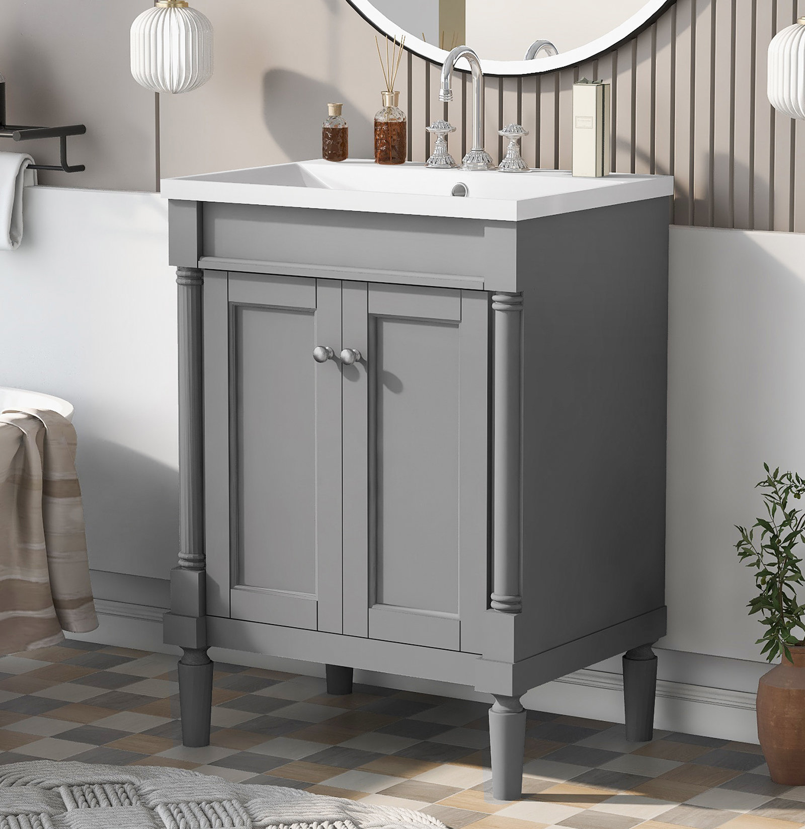 Novobey 24 Free Standing Single Bathroom Vanity With Resin Top   24 Free Standing Single Bathroom Vanity With Resin Top 