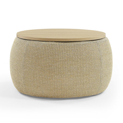 Round Storage Ottoman, 2 In 1 Function, Work As End Table And Ottoman, Natural (25.5"X25.5"X14.5")