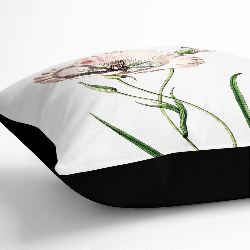 Pink Mariposa Lily Flowers Cushion with Filling, Black, 40cm H x 40cm W x 15cm D