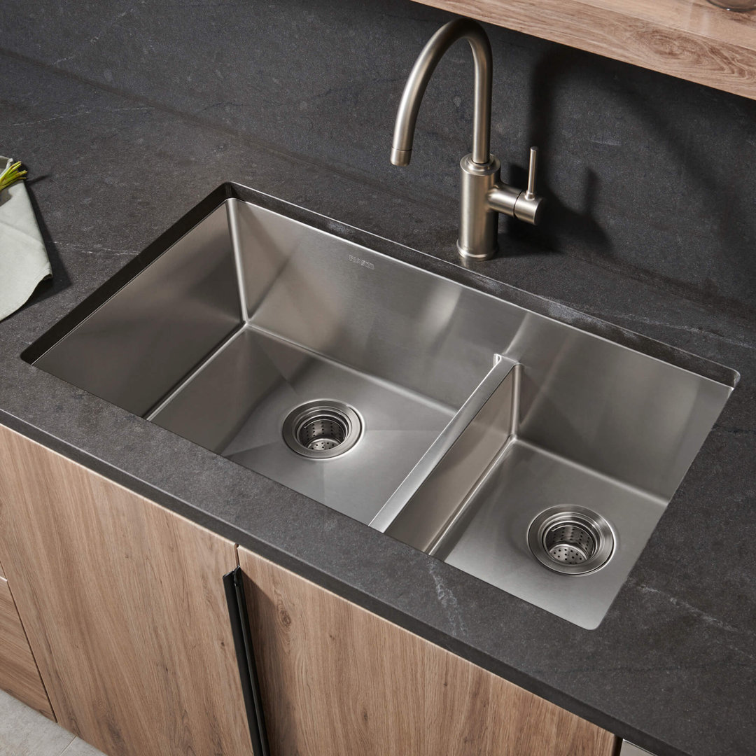Ruvati 30-inch Low-Divide Undermount Rounded Corners 60/40 Stainless Steel Kitchen Sink Ruvati
