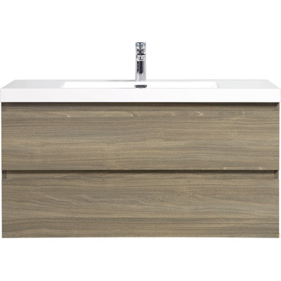 42" Floating Bathroom Vanity with Sink, Wall-Mounted Storage Cabinet with Solid Surface Top Basin and Soft Close Drawers Fully Assembled