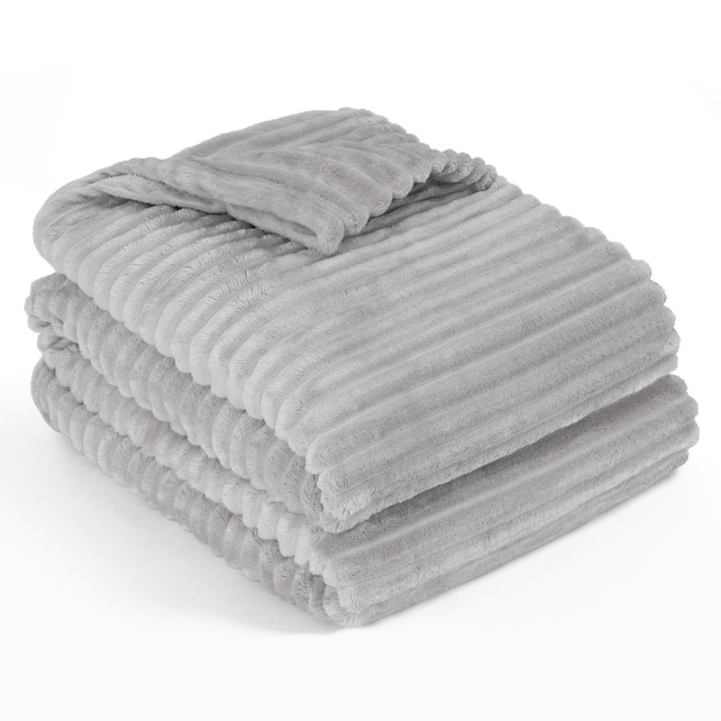 Light Grey King Size Fleece Ribbed Throw Blanket