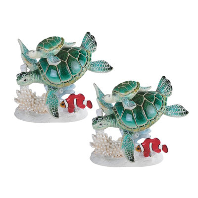 «2-PC Set» ICE ARMOUR H 6,5 po tortue de mer verte et bébé nageant avec poisson clown