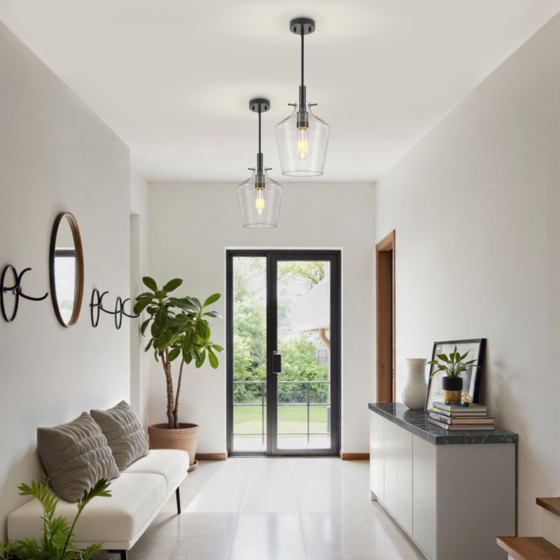 Suspension Alejo 7,87'' à 1 lumière en verre clair pour îlot de cuisine, Noir