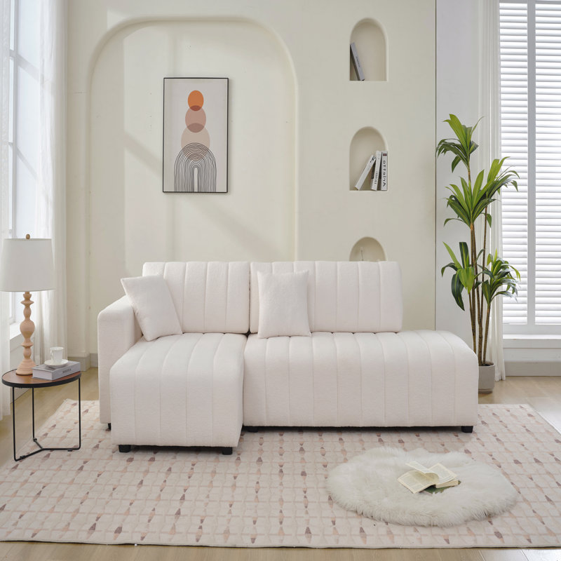 Canapé modulaire en laine faisant face à gauche avec méridienne, Orienté à gauche (vu de face), Beige
