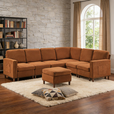 Canapé moderne avec coussins rembourrés ultra-doux et conception ergonomique - polyvalent pour la détente dans le salon, le confort de l'espace de travail au bureau, les sièges de la salle à manger et le décor de plusieurs pièces (disponible en tissu blanc / brun / bleu / orange, capacité de 6 sièges)