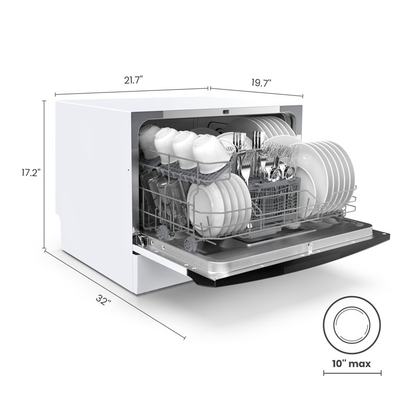 Lave-vaisselle de comptoir à commande numérique 22 po 49 dBA avec 6 couverts, Noir / blanc