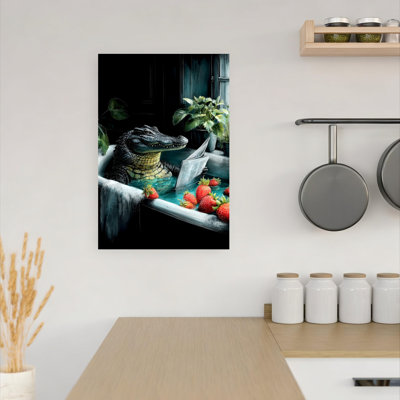 Crocodile in Bathtube 4, art mural crocodile contemporain