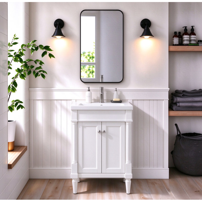 Jaida 24 " W Freestanding Standard Free Standing 1 Single Vanity Bathroom Vanity With Ceramic Top, White