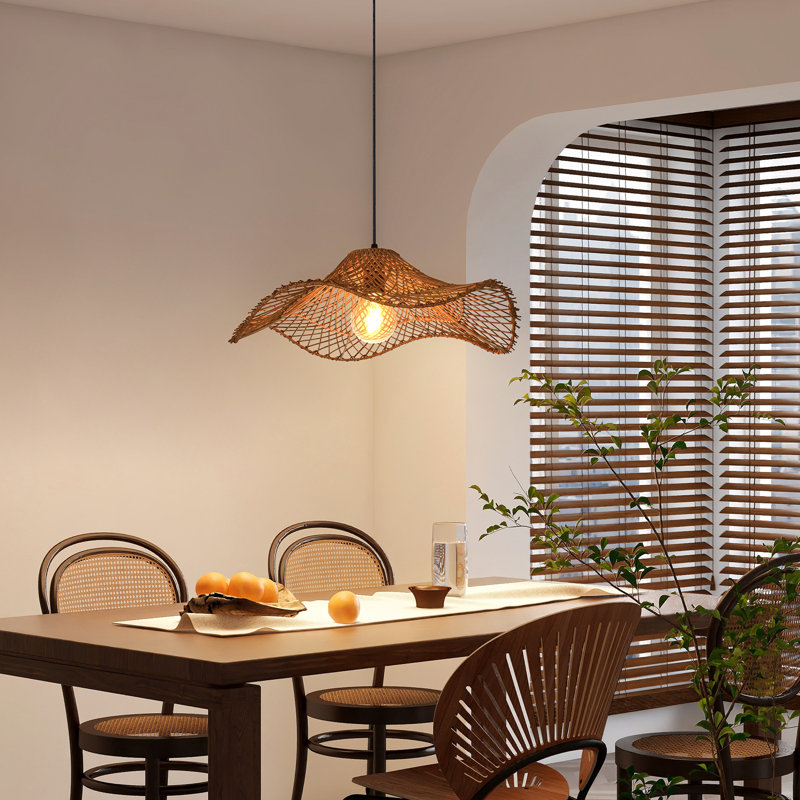 Luminaire brun en rotin Berten pour îlot de cuisine, chambre à coucher, salle à manger, H 78 po x l 19,69 po x P 19,69 po