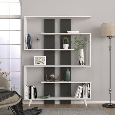 Ebern Designs Baram 5 Shelf Bookcase Modern White Wooden Bookshelf for  Bedroom, Living Room, Home Office