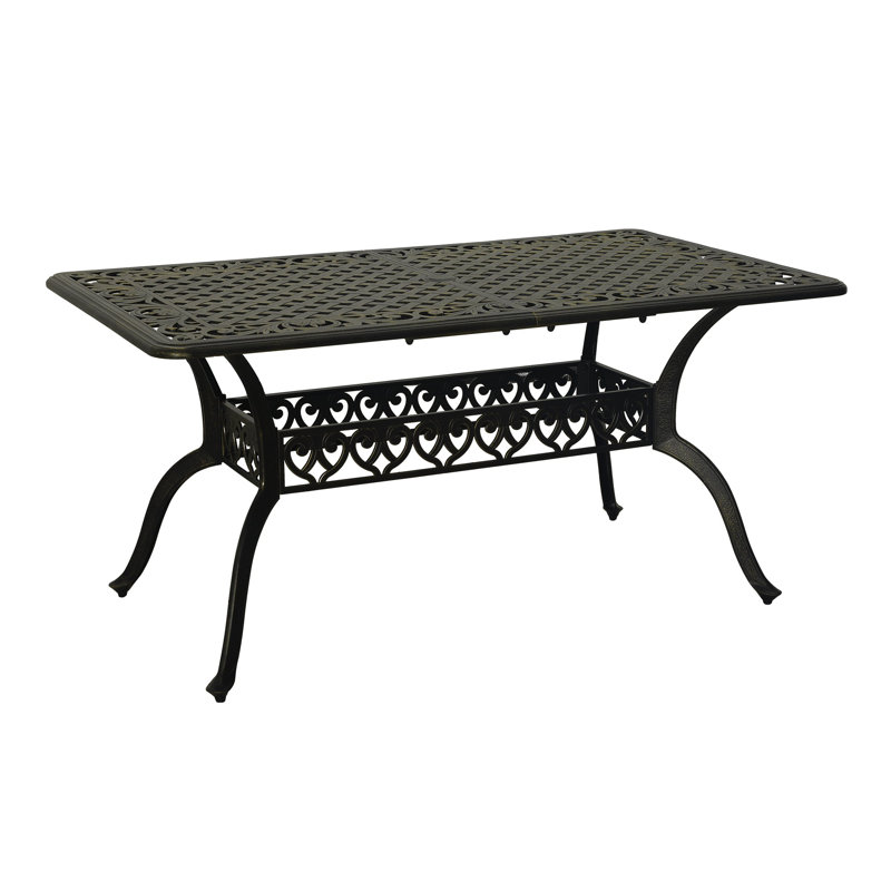 59'' Rectangular Cast Aluminum Outdoor Dining Table with Woven Cut-Out Design and 2'' Umbrella Hole