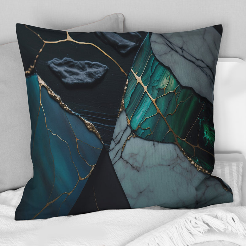 Coussin décoratif abstrait à motif géométrique abstrait en marbre vert IV