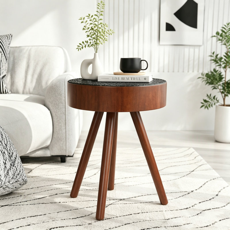 Petite table ronde pour les boissons, 15.75"W, Brown