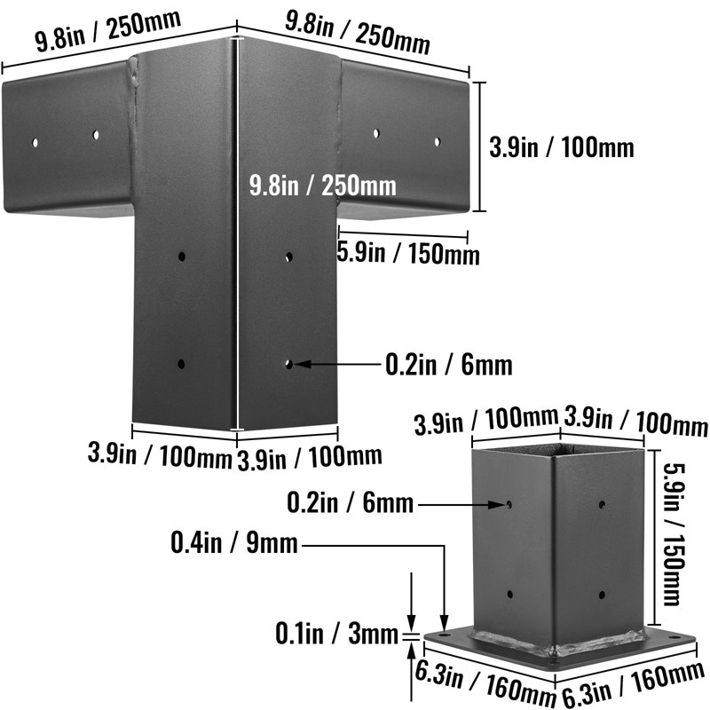 Ensemble de bricolage en métal noir VEVOR, H 9,8 po x l 9,8 po x P 9,8 po