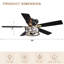 Ventilateur de plafond encastré 52 po avec lumière et télécommande
