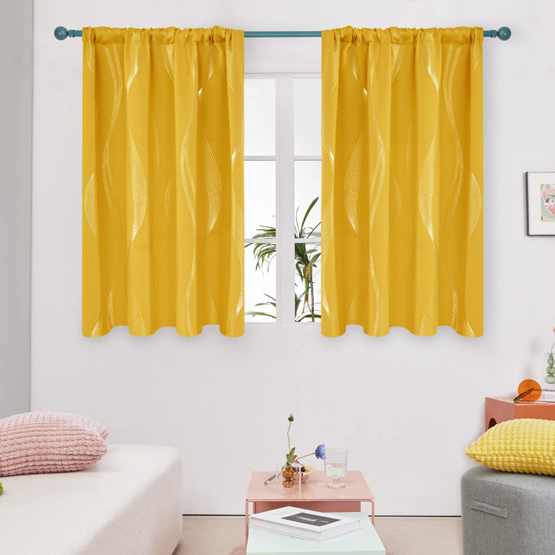 Cirila Back Tab Rod Pocket Silver Wave Curtain Panels, 52" W x 54" L, Yellow