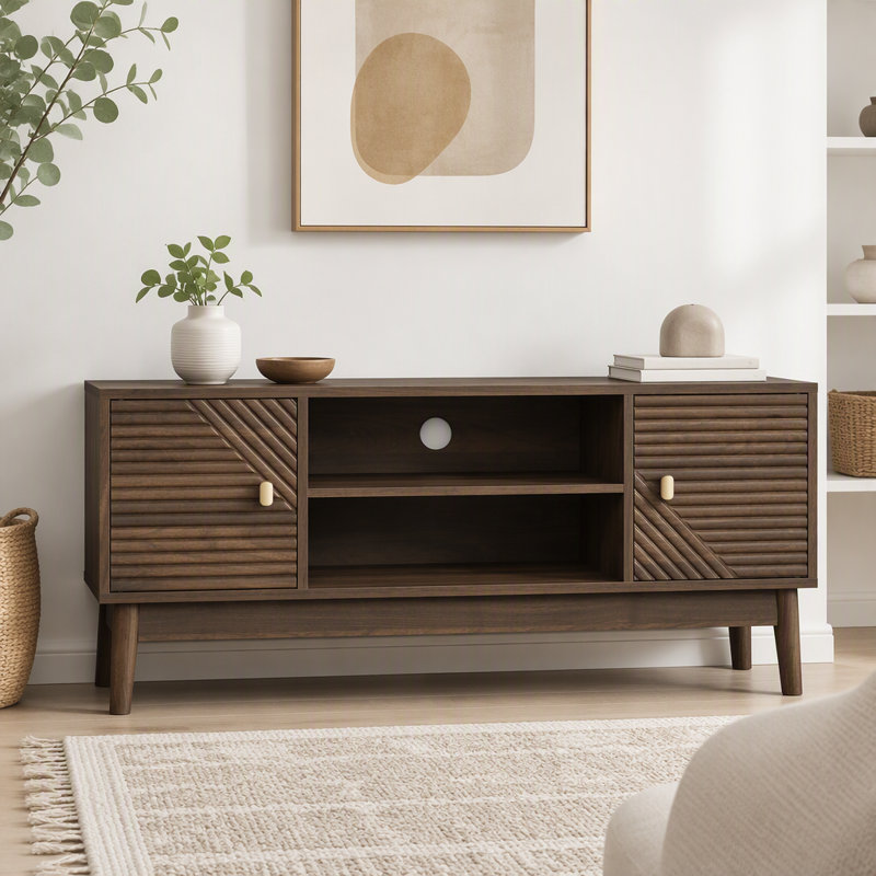 Meuble télé de 110 cm (43,31 pouces), de style moderne du milieu du siècle, pour téléviseurs de 81/114 cm (32/45 pouces), meuble multimédia avec rangement
