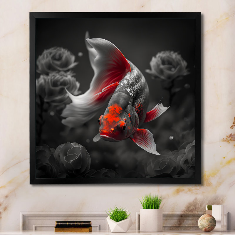 «Mulero Black and Red Tropical Fish IV», reproduction sur toile, H 30 po x l 30 po x P 1 po, Cadre photo noir