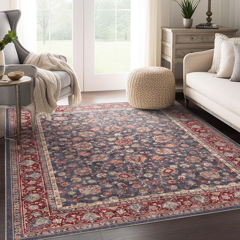 Tapis bleu marine et rouge Dyrk Rome, Rectangle 6 pi x 9 pi