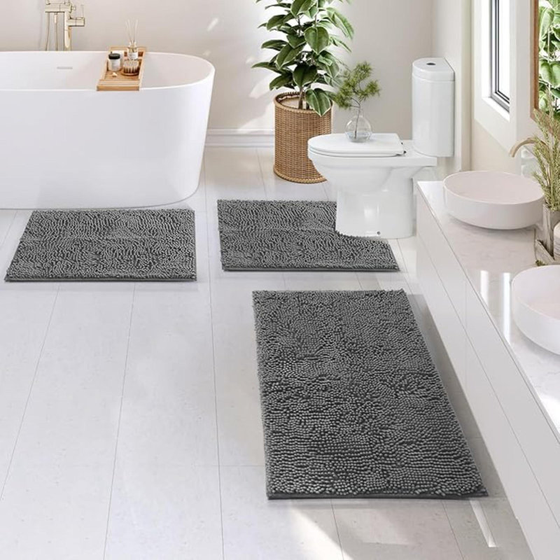 Tapis de salle de bain, tapis de bain en chenille - tapis de bain lavables à la machine pour envers en caoutchouc antidérapant, tapis de salle de bain à séchage rapide - tapis de bain gris, 17 x 24 - 20 x 32 - 20 x 24