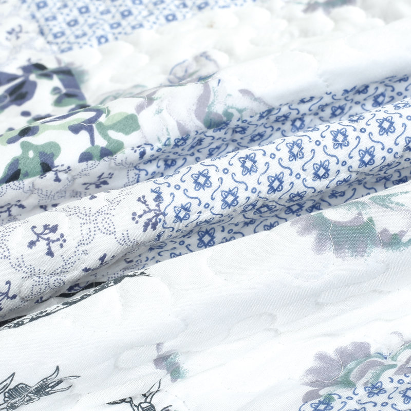 Connie Blue/White/Gray Microfiber 3 Piece Quilt Set, Queen Quilt + 2 Shams
