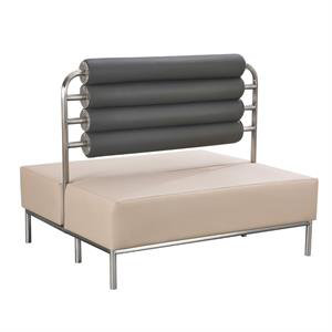 Cabine double L 47 po x H 40 po avec dossier noir rembourré en vinyle, siège beige et structure en acier inoxydable