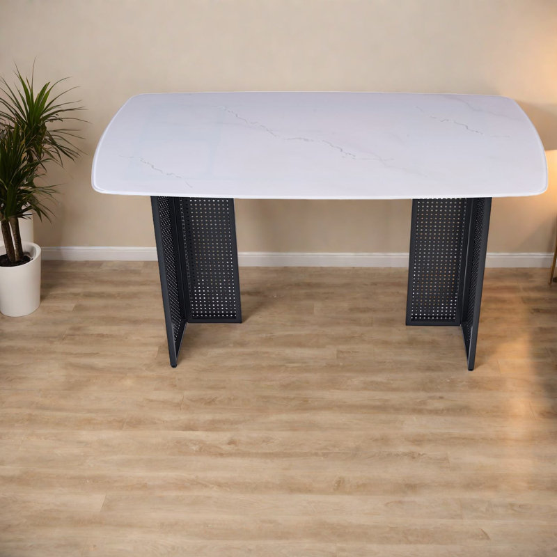 Table de salle à manger moderne en verre trempé, design luxueux en marbre, idéale pour les salles à manger