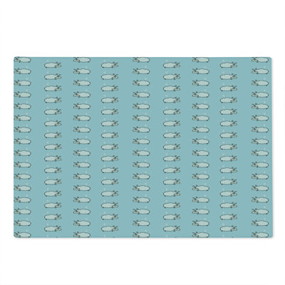 Ambesonne Cartoon Cutting Board Large Size Counting Sheep Pattern Art Pale Blue White