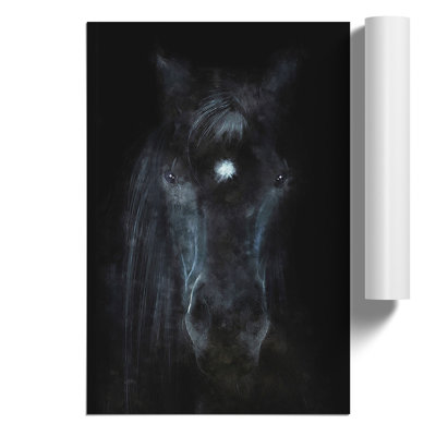 Black Horse in the Shadows Painting - Frameless Print