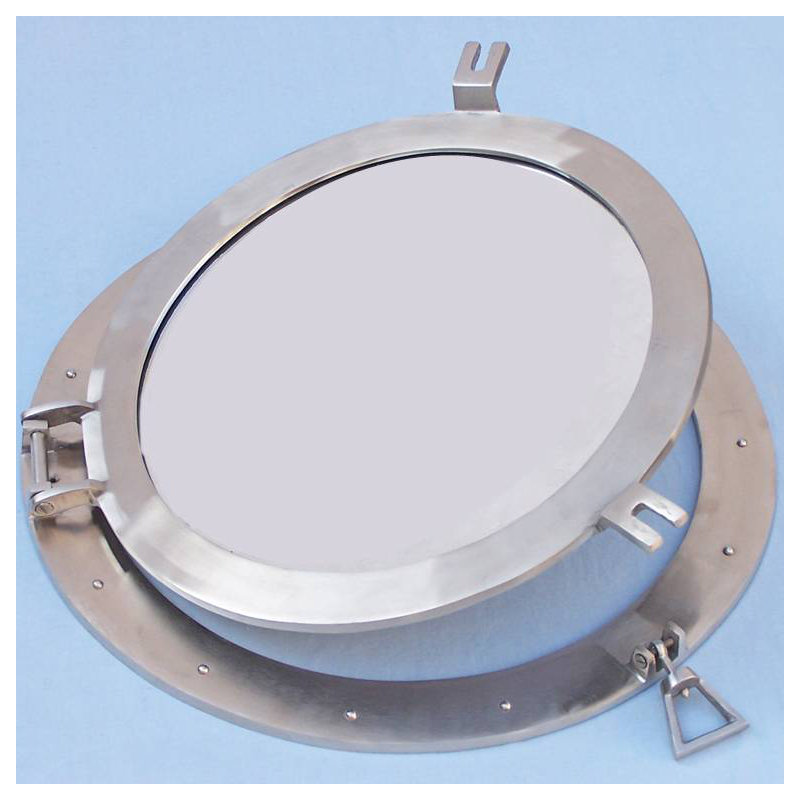 Round Decorative Ship Porthole Mirror, 8" H x 8" W, Brushed Nickel