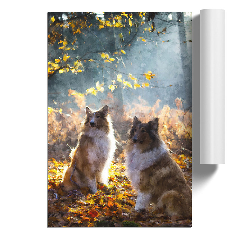 Two Rough Collie Dogs - No Frame Print, 30cm H x 21cm W x 0.1cm D
