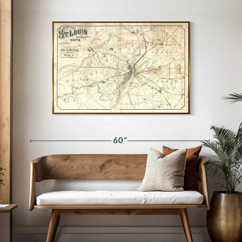 Carte rétro de St Louis II, 46 po x 31 po, Cadre flottant doré