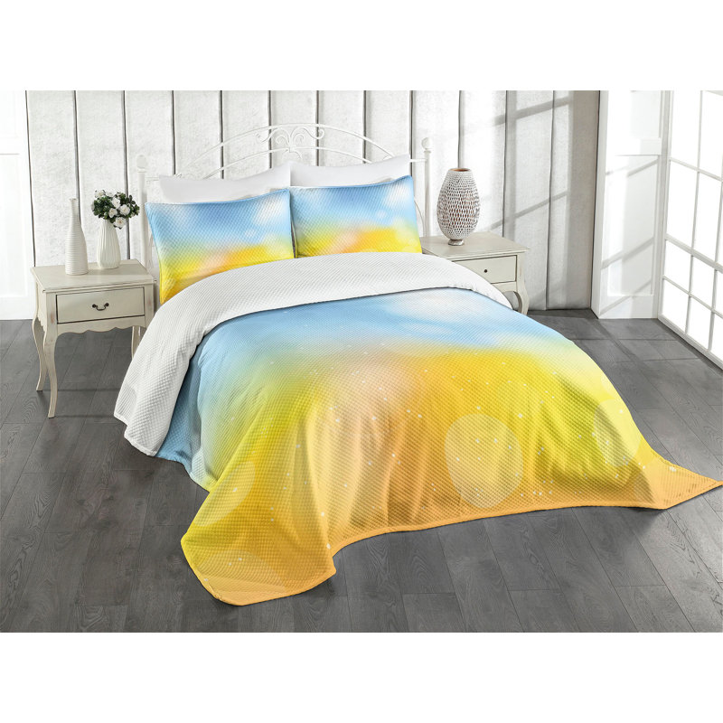 Blue Quilted Queen Bedspread Set with Pillow Shams