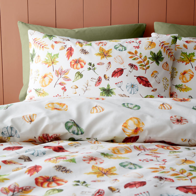 Autumn Pumpkins Reversible Duvet Cover Set, King  Duvet Cover + 2 Standard Pillowcases