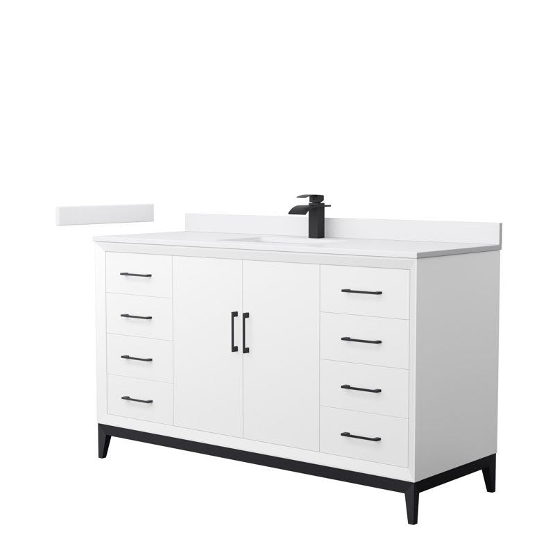 Ensemble de meuble-lavabo simple 60 po Amici, Noir mat, Marbre de culture (blanc), 60"
