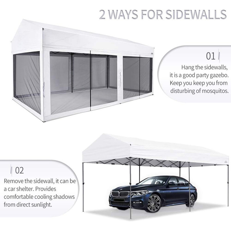 Suntime 10' x 20' White Polyester Pop-Up Canopy with Removable Sidewalls